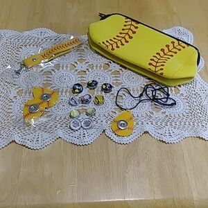 Snap Jewelry Softball Fan Bundle - Earrings, Necklace, Keychain, Buttons, bag